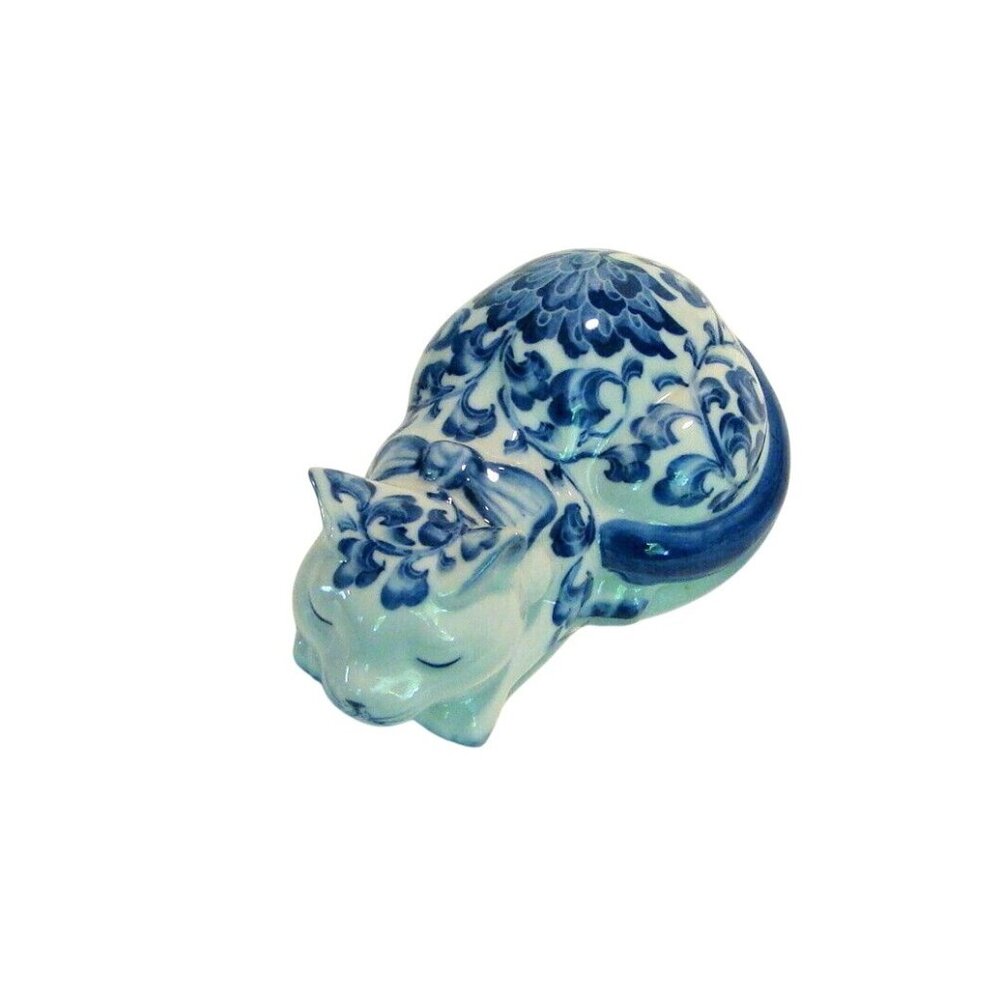 Blue and White Pottery Cat and Heart Shaped Dish - Picture 3 of 5